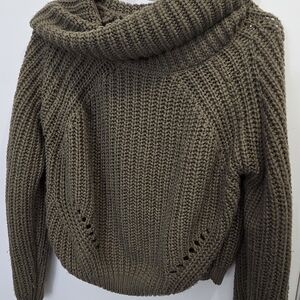 moon & madison Olive Green Chunky Cowl Neck Sweater
